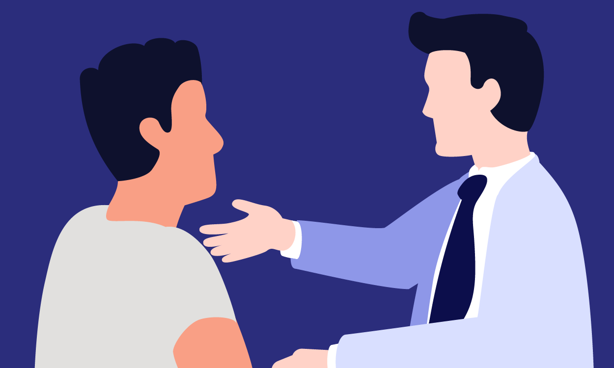 Zwei Menschen im Erstgespräch.